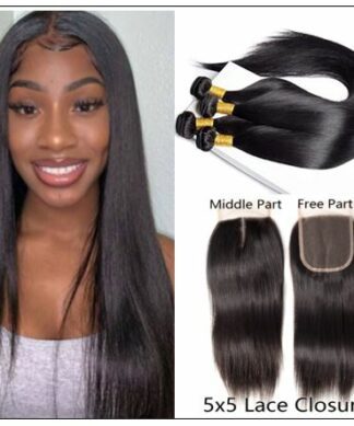 Unice Hair 5x5 HD Lace Closure with 3 Bundles Deep Partin Straight