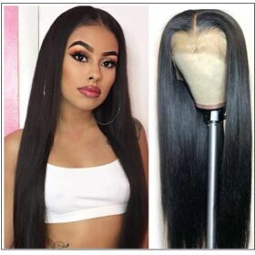 Straight T Part 13x5x0.5 Lace Front Human Hair Wig Natural Black Middle Part Lace Wig for Women 150 Density