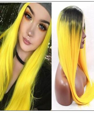 T1B AND Yellow Ombre Straight Lace Front Human Hair Wig IMG-min