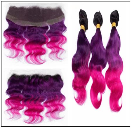 Three Tone #1b/Purple/Pink Ombre Virgin Human Hair Weaves
