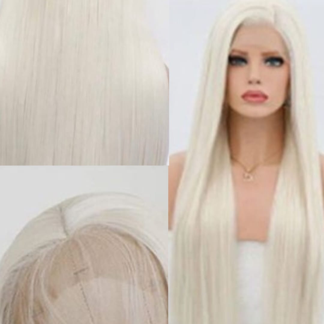 24 Inches White Blonde Natural Looking Straight Lacefront Wig NWT