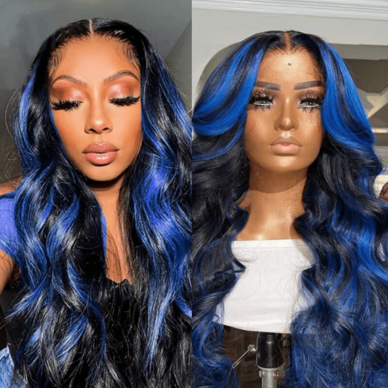 Blue And Black Wig-Long Curly - 100% Virgin Hair With 150 And 250% ...