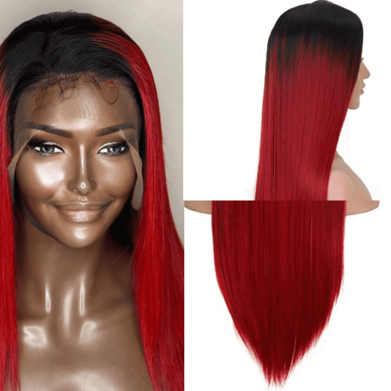 Red Ombre Wigs Straight Long With Pure Virgin Human Hair And 150 180 And 250 Density Nexahair