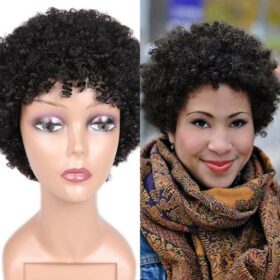 African American Short Curly Hair Wig Is Made Up Of Virgin Hair And Have Front Lace Line And Have Baby Hair Around It NEXAHAIR