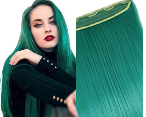 26 inch clip in hair extensions-green long straight 1