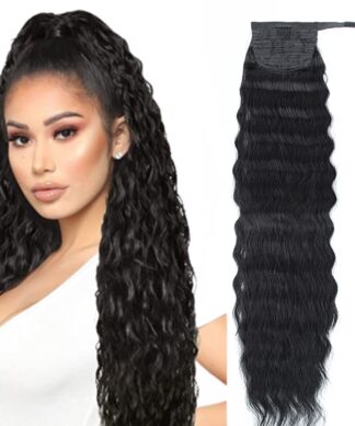 clip on ponytail black hair-deep wave 1