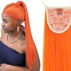 Hair Ponytail Extensions Orange Long Straight 100 Virgin Human Hair