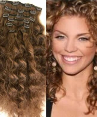 light brown clip in hair extension-long curly(1)